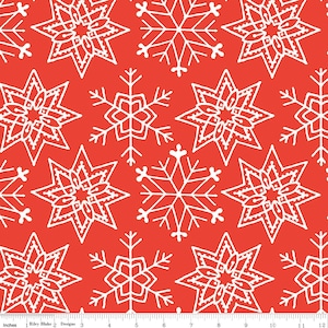 LAST CALL All About Christmas - White Snowflakes on Red Fabric, Riley Blake C10798-RED, Quilter&#39;s Cotton, By the Yard