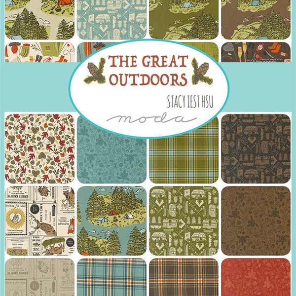 The Great Outdoors Charm Pack, Moda 20880PP, 5" Precut Fabric Squares, Camping Outdoor Adventure Quilt Fabric, Stacy Iest Hsu