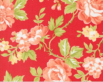 108" Jelly and Jam - Jam Coral Floral on Red Wide Quilt Back Fabric, Moda 108014 23, Cotton Sateen Quilt Backing Fabric, By the Yard