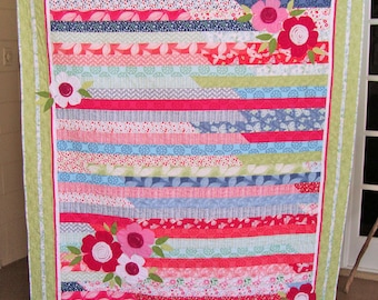 Handmade Spring Floral Throw Quilt, 59.25
