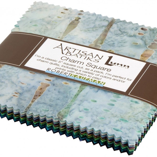 Modern Twist Charm Pack, CHS-908-42, Artisan Batiks Charm Pack, 5" Inch Precut Fabric Squares, Purple Green Blue Batiks, Robert Kaufman