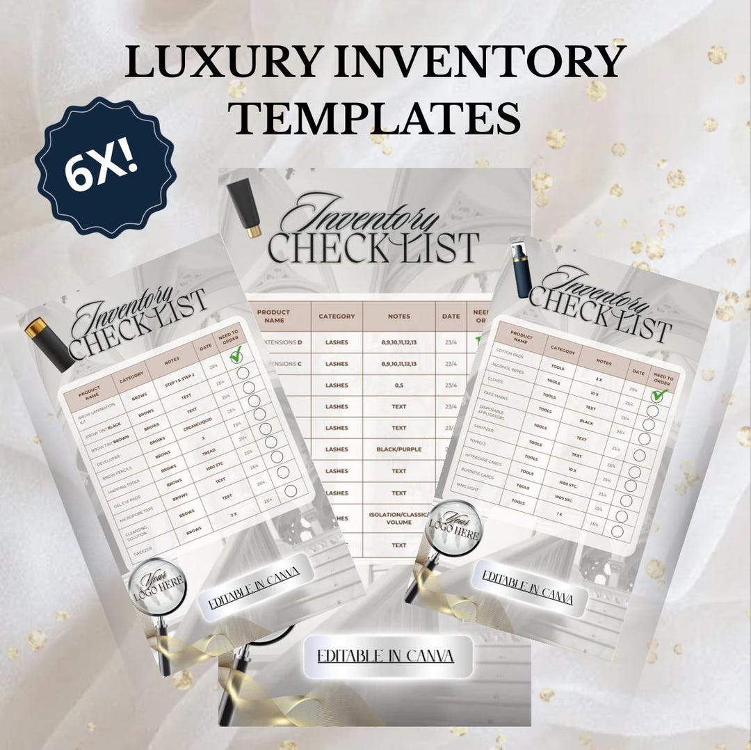 Lash & Brow Inventory Checklists | Editable Canva Templates | Salon ...