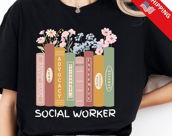 Maglietta per assistente sociale, maglietta Advocate Support Empower, felpa per il mese dell'assistenza sociale, regalo per assistente sociale scolastico, completo floreale per assistente sociale
