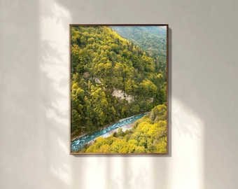 Mountain River Wall Art, Turquoise River Landscape Print, Forest River Valley, Aerial Landscape Photography