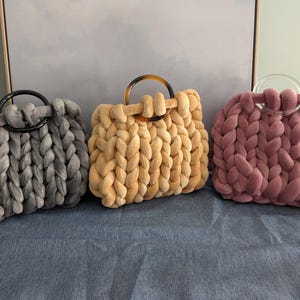 Chunky Knit Purse - handmade knit purse, purse, velvet yarn purse, pink purse, hand knit purse, gift for her, fall purse, gifts