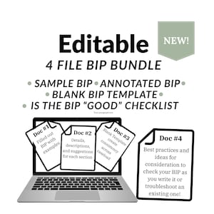 May include: An image promoting an editable 4-file BIP bundle. The image shows a laptop with documents labeled Doc #1 through Doc #4. The documents provide examples, details, and best practices for BIP creation.