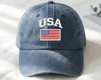 Embroidered USA Flag Hat, American Flag Baseball Cap, Embroidery Patriotic Dad Hat, Gift For American, Vintage Trucker Hat, Gift for Mom Dad