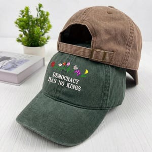 Democracy Has No Kings Baseball Cap, Embroidered Floral Design Poltical Hat, Social Justice Hat, Anti Maga Hat, Rejecting Kings Hat image 5