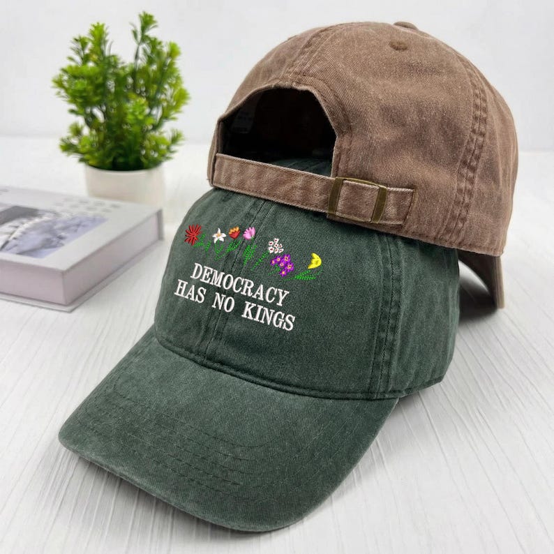 Democracy Has No Kings Baseball Cap, Embroidered Floral Design Poltical Hat, Social Justice Hat, Anti Maga Hat, Rejecting Kings Hat image 5
