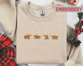 Embroidery Sweatshirt, Cute Highland Cows Sweatshirt, Trendy Cute Hoodie, Unisex Sweatshirt, Gift Idea Embroidered Highland Cows Hoodie
