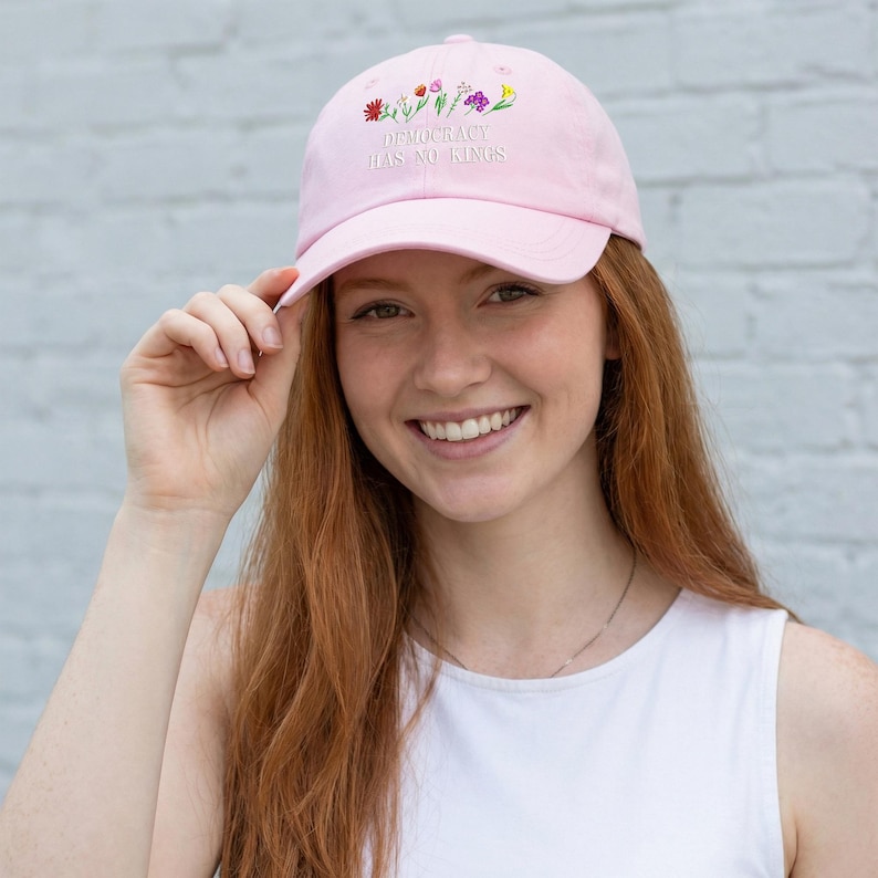 Democracy Has No Kings Baseball Cap, Embroidered Floral Design Poltical Hat, Social Justice Hat, Anti Maga Hat, Rejecting Kings Hat image 4