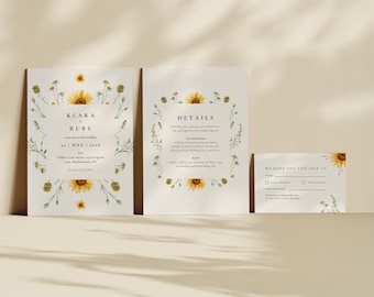 Sunflower Wedding Invitation Template, Rustic Wedding Invite, Editable RSVP Card, Boho Wedding Printable, Instant Download