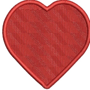 May include: A red heart-shaped embroidered patch with a textured surface and a stitched border. The patch is a solid, vibrant red color, perfect for adding a touch of love to clothing or accessories.