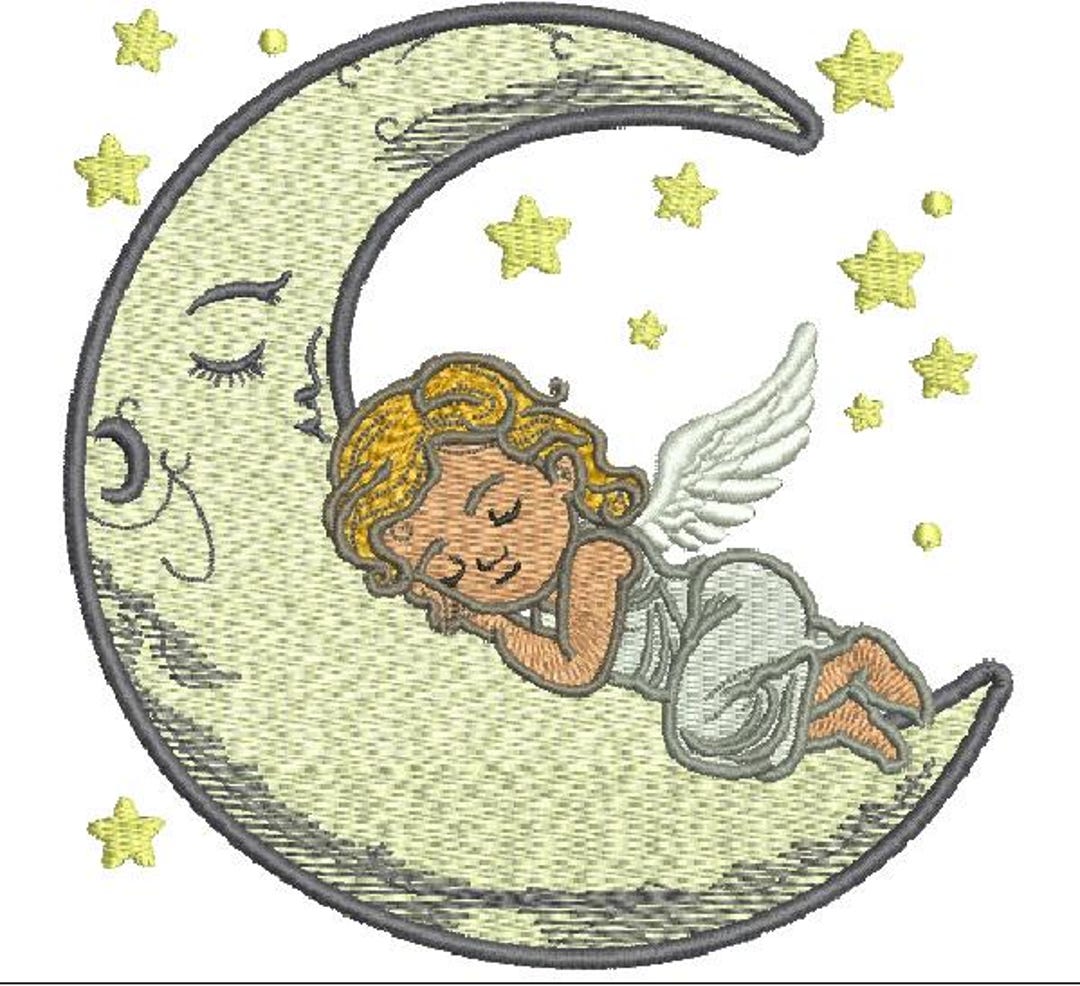 Angel Sleeps on the Moon Machine Embroidery Design, Instantly Download ...