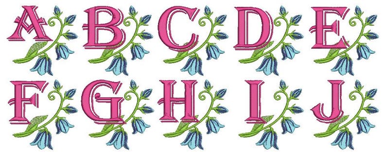 Blue Bell Flowers Font / Monogram Alphabet Machine Embroidery Design ...