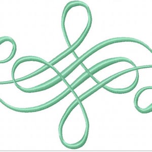 Peut inclure: Un motif décoratif avec une série de boucles imbriquées, créant un motif symétrique. Le motif est de couleur vert clair.