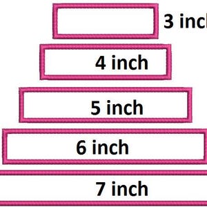 長方形モノグラムアップリケネームパッチボーダーデザイン丸み、アップリケ（パッチ）セット5サイズ機械刺繍デザイン、すぐにダウンロード