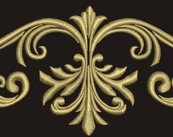 Diseños de bordado a máquina con esquinas de patrón barroco dorado Diseños de bordado a máquina florales, descarga instantánea