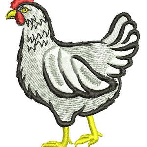 frango branco com vieira vermelha incluindo tamanho de tampa Desenhos de bordado à máquina, download instantâneo