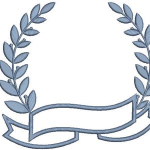 Laurel wreath for monogram and banner for inscription machine embroidery design – instant download