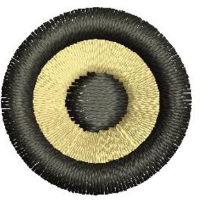 May include: Circular embroidered patch with concentric rings in black, gold, and dark gray. The design features a textured, stitched appearance, with the colors creating a layered effect. The patch is likely for apparel or craft projects.