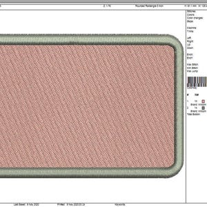 May include: A digital embroidery design of a rounded rectangle with a pink and white striped pattern. The design is 6.27 inches wide and 4.08 inches tall. The design is made up of 102 stitches and 2 color changes.