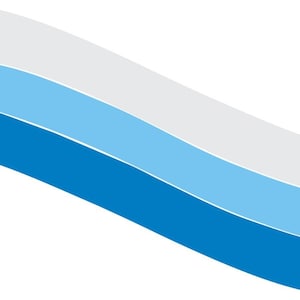 May include: Abstract graphic design with a flowing, wavy pattern. The design uses three layers of colour: a light grey top layer, a medium blue middle layer, and a deep blue bottom layer, set against a white background.