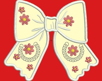 Borduurontwerp met bloemenstrik appliqué (digitale download)