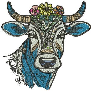 cow boho cow bull buffalo Machine Embroidery Designs, instantly download