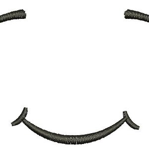 May include: A simple illustration of a smiling face with closed eyes. The design features two curved eyelashes above and a curved line for the mouth, all in dark grey against a white background.