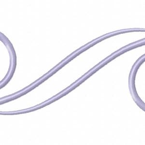 May include: A decorative scroll design in a pale purple hue. The design comprises two spiral shapes at each end, linked by two curved lines. The image is set against a white background.