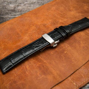 Genuine Leather Watch Strap – Crocodile Embossed | Premium Calfskin Band for Dress & Deployment Clasp