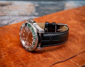 Genuine Leather Watch Strap – Crocodile Embossed | Premium Calfskin Band for Dress & Vintage Watches