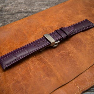 Genuine Leather Watch Strap – Crocodile Embossed | Premium Calfskin Band for Dress & Deployment Clasp