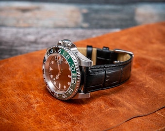 Correa de reloj de piel auténtica con relieve de cocodrilo / Correa de piel de becerro premium para relojes de vestir y vintage