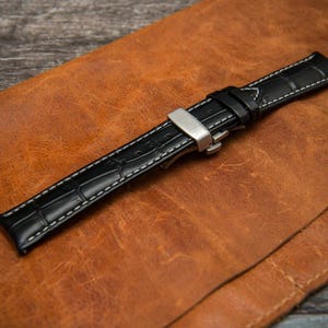Bracelet de montre en cuir véritable - Relief crocodile | Bracelet en cuir de veau haut de gamme pour robe et boucle déployante