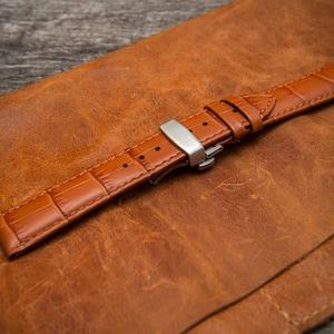 Genuine Leather Watch Strap – Crocodile Embossed | Premium Calfskin Band for Dress & Deployment Clasp