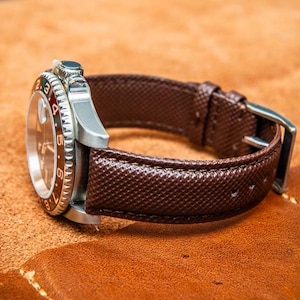 Sailcloth watch strap, water-resistant brown watch band. Shipping worldwide.