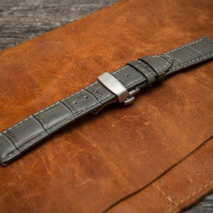 Genuine Leather Watch Strap – Crocodile Embossed | Premium Calfskin Band for Dress & Deployment Clasp