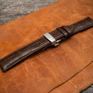 Genuine Leather Watch Strap – Crocodile Embossed | Premium Calfskin Band for Dress & Deployment Clasp