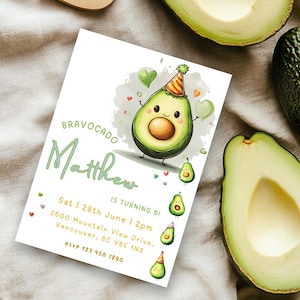 Avocado Geburtstagskarte Avocado Party Thema Bearbeitbare Geburtstagskarte Einladung Sofortiger Download Geburtstag einladen Vorlagen