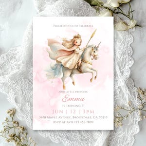 Convite de aniversário de princesa Festa de aniversário de princesa Convite de princesa unicórnio Cartão de aniversário de princesa Download instantâneo Convite de aniversário