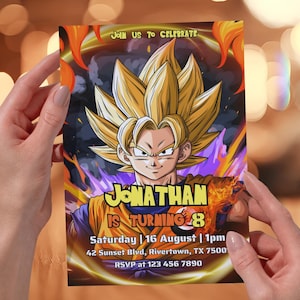 Modèle d'invitation de fête DragonBall modifiable Carte d'anniversaire DragonBall Invitation d'anniversaire Saiyan pour les garçons Invitation imprimable Téléchargement immédiat
