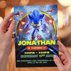 Invitation imprimable Sonic the Hedgehog Invitations fête d'anniversaire Sonic en téléchargement numérique Modèle de fête d'anniversaire Sonic modifiable imprimable