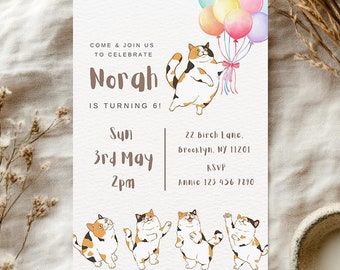 Editable Cat Birthday Party Invitation Template (Digital Download)