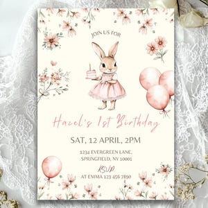 Editable Bunny Birthday Party Invitation Template Bunny Party Invitations For Girls Rabbit Birthday Card Bunny Birthday Theme