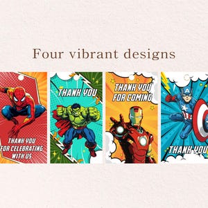 Etiquetas de agradecimento de super-heróis, cartões de agradecimento de super-heróis, decoração de festa de super-heróis, lembrancinhas de festa de aniversário de super-heróis, etiquetas de presente de super-heróis