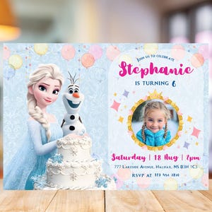 Frozen Birthday Invitation Template Elsa Birthday Card 5x7 horizontal Digital Party Invite