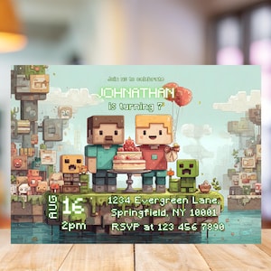 Minecrafter Geburtstagseinladung Minecrafter Geburtstagskarte Digital 7x5" Printable Party Invite Geburtstagskarte Bearbeitbar