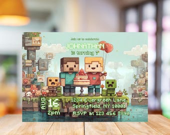 Invito di compleanno Minecrafter: biglietto stampabile e modificabile da 7x5" (download digitale)